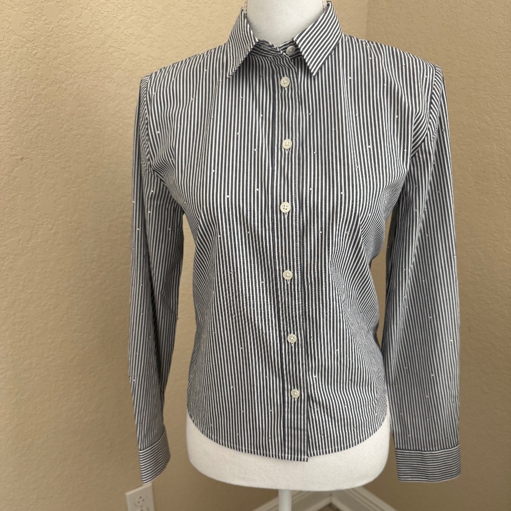 J Crew Women's Striped Button Down w/small rhinestones